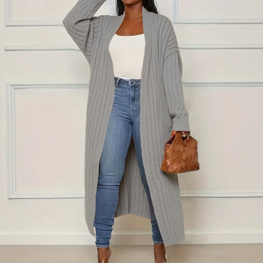 

Casual Round Neck Cardigan Fitted Long Sleeve Straight Tube Sleeve No Decoration Women's Open Front Knitwear