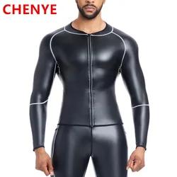 Nuovi pantaloni in pelle da uomo giacca in pelle linea bianca camicia a maniche lunghe in ecopelle maschile Body Shaper vita Trainer corsetti camicie con Zip