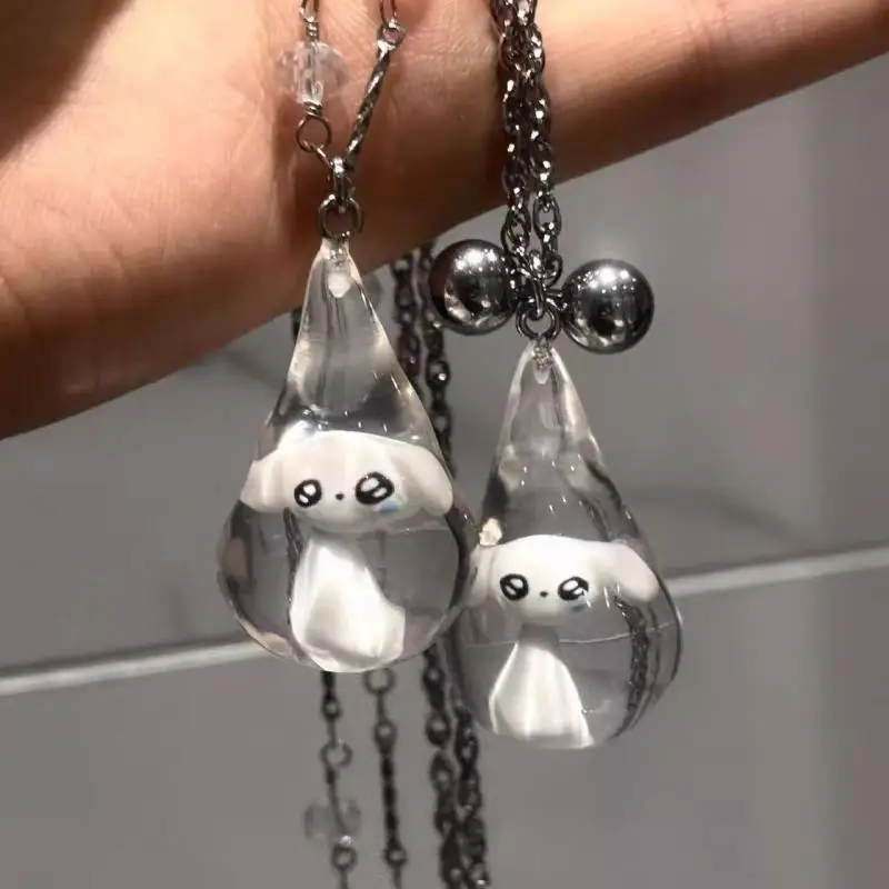 White Puppy Pendant Transparent Droplet Shaped Resin Women's Eye Catching Necklace Fashion Party Gift