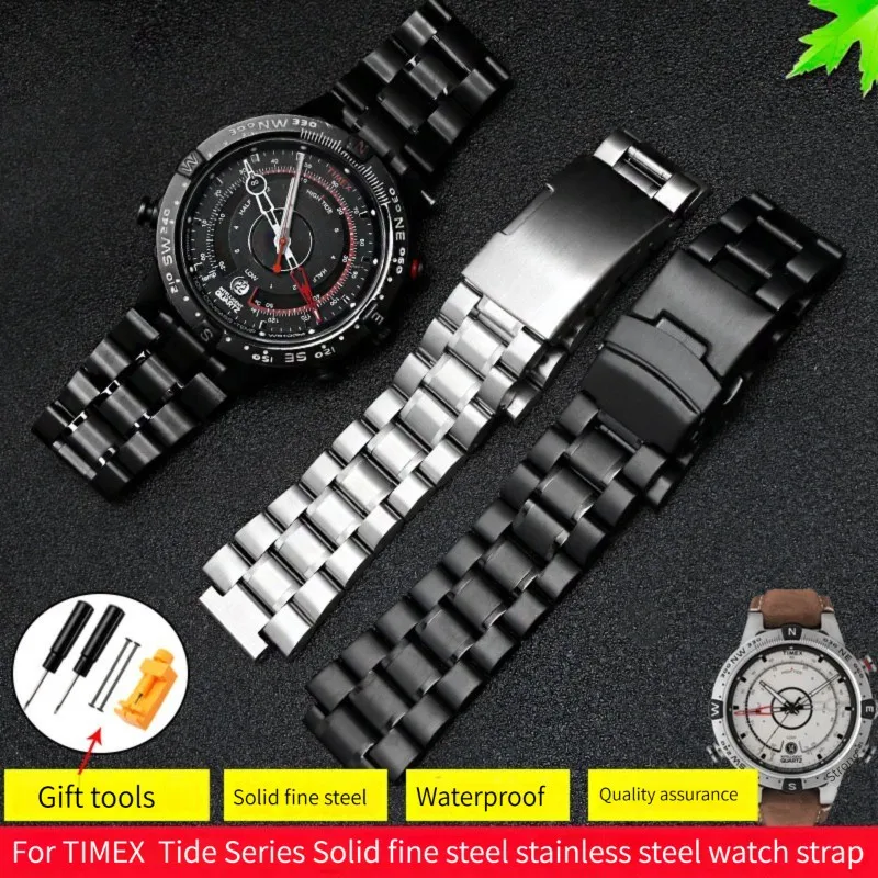 Solid stainless steel Watchband For Timex T2N720 T2N721 T2N739 watch strap silver black Bracelet 24*16mm watch band metal