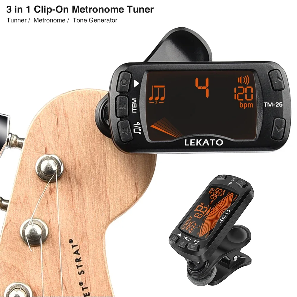 Lekato Guitar Tuner Pedal Metronome Clip On Tuner Ukulele Guitar Tuner 3 In 1 Musical Instrument Guitars Acoustics Tuning