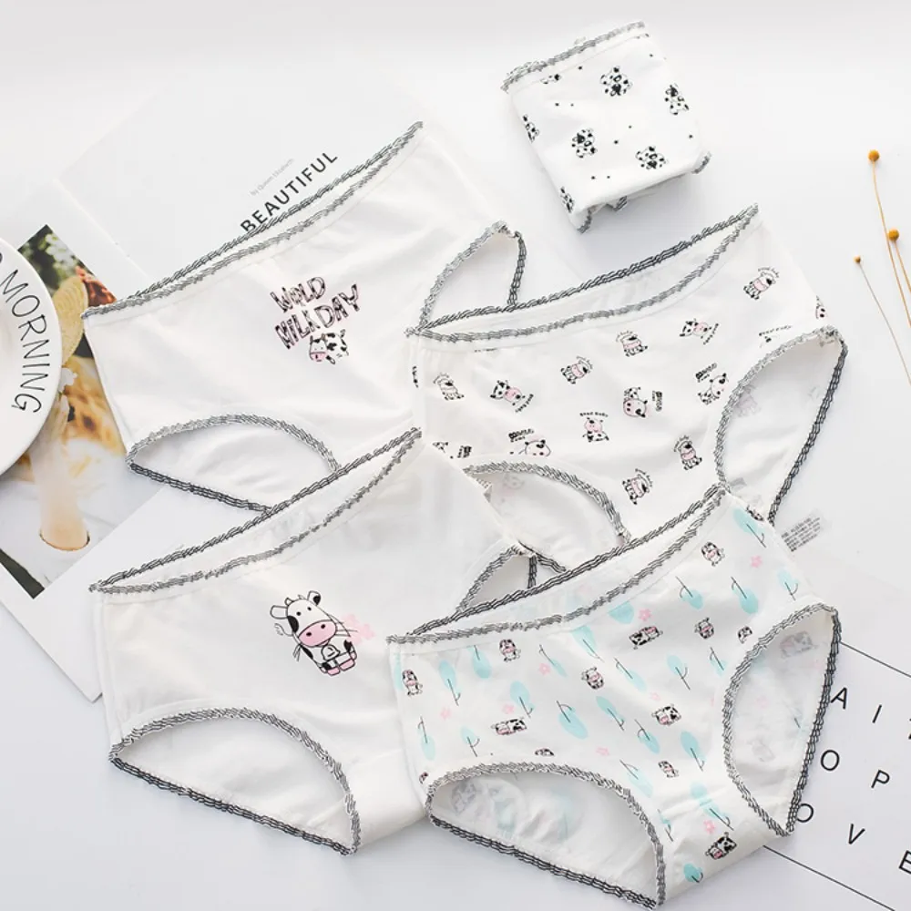 Unisex Kids Underwear Boys Girls Cartoon Cow Animal Print Briefs Skin Friendly Breathable Sweat Wicking For School Home Daily