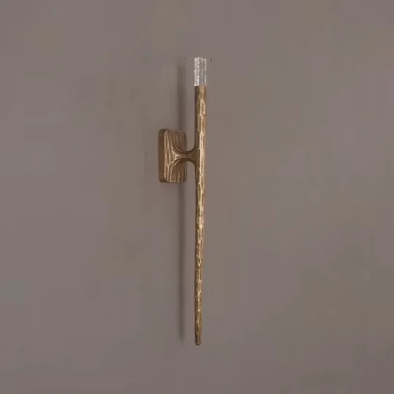 Modern Hammered Brass Long Stem Wall Sconce with Clear Glass Shade Wall Lamp for Living Room Hallway Hotel