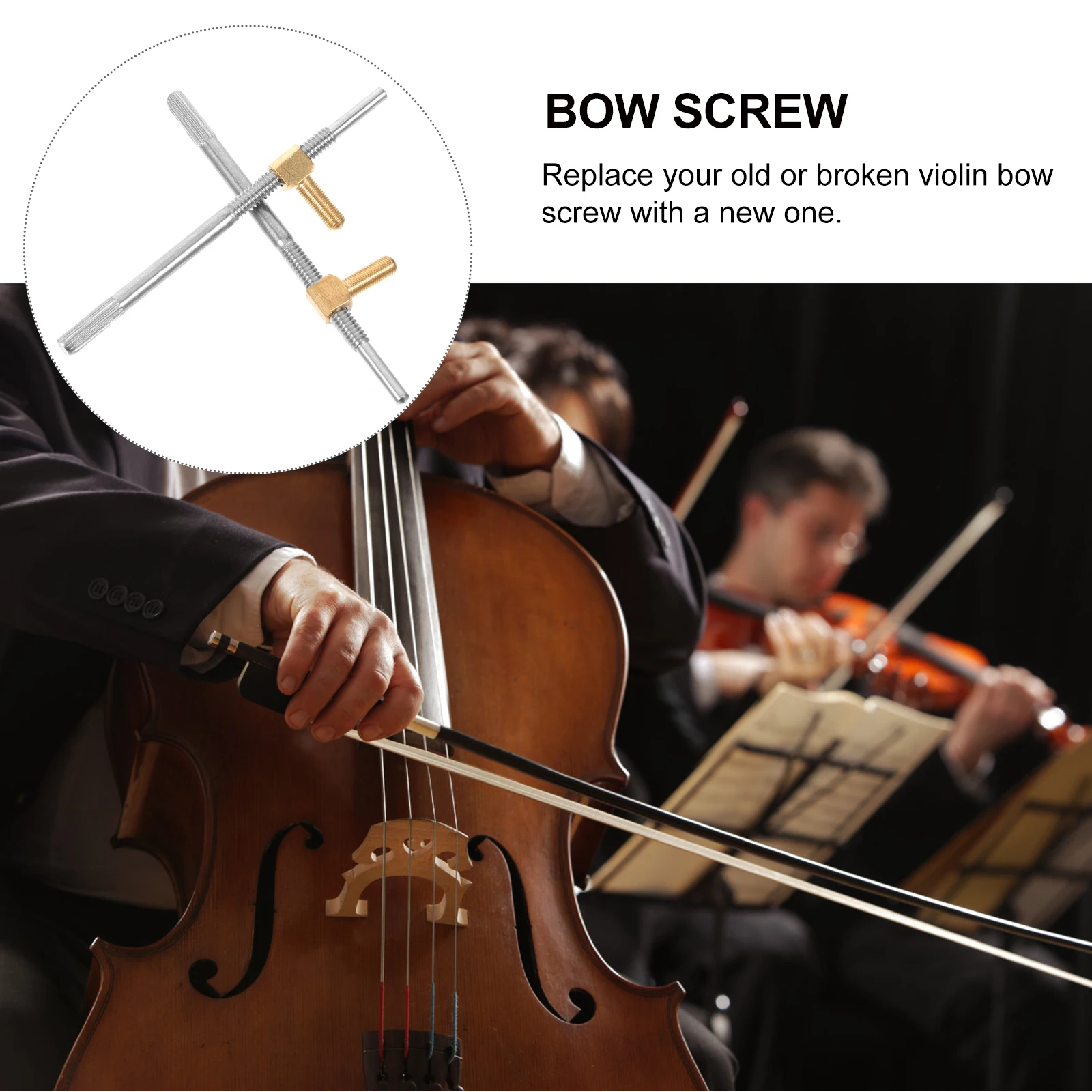 

2pcs Violin Bow Screw Rod Replacement Parts Accessories Sturdy Metal Long Time Viola Fittings Instrument DIY Compact Lightweight