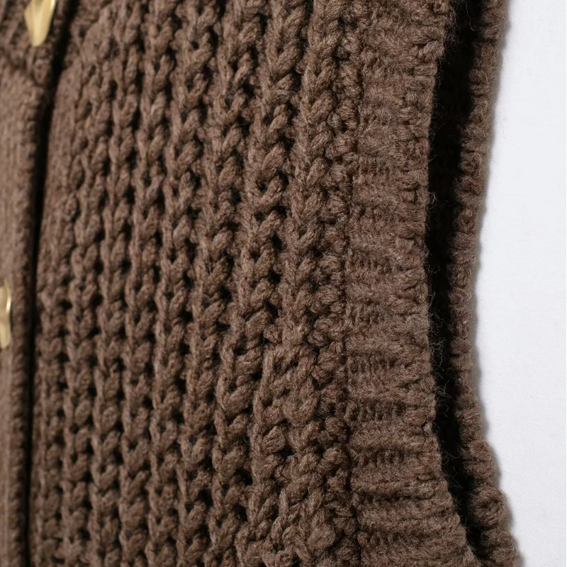 TRAF Women's Vest Outerwears Sleeveless Brown Sweater Knit Vest Women Preppy Cropped Sweaters Autumn Winter Vest Woman Knitwears image 5