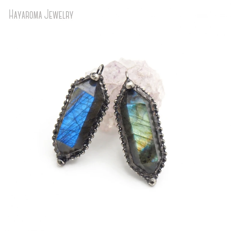 10Pcs Labradorite Point Necklace Pendant Charm for Keychain Witch Wicca Goth Boho Pendulum Jewelry