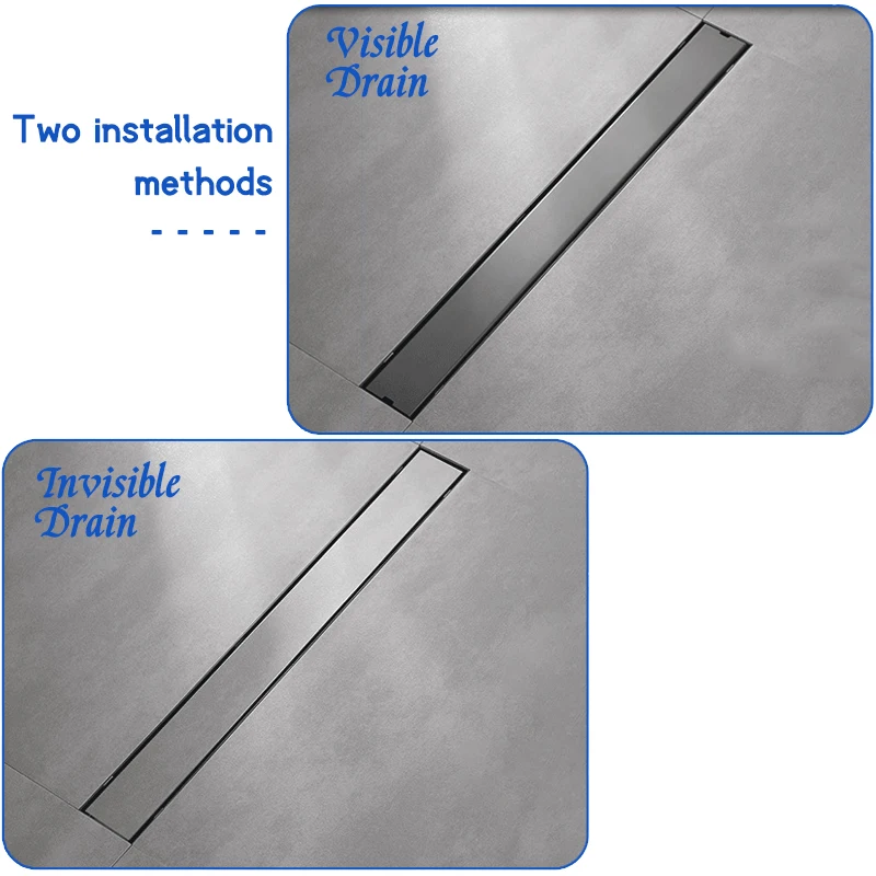 Imagem -03 - Dreno de Piso de para Banheiro Telha Invisível Chuveiro Cinza Linear Longo Drenagem de Água Lateral 60 cm 70 cm 80 cm 90 cm 100 cm Aço Inoxidável