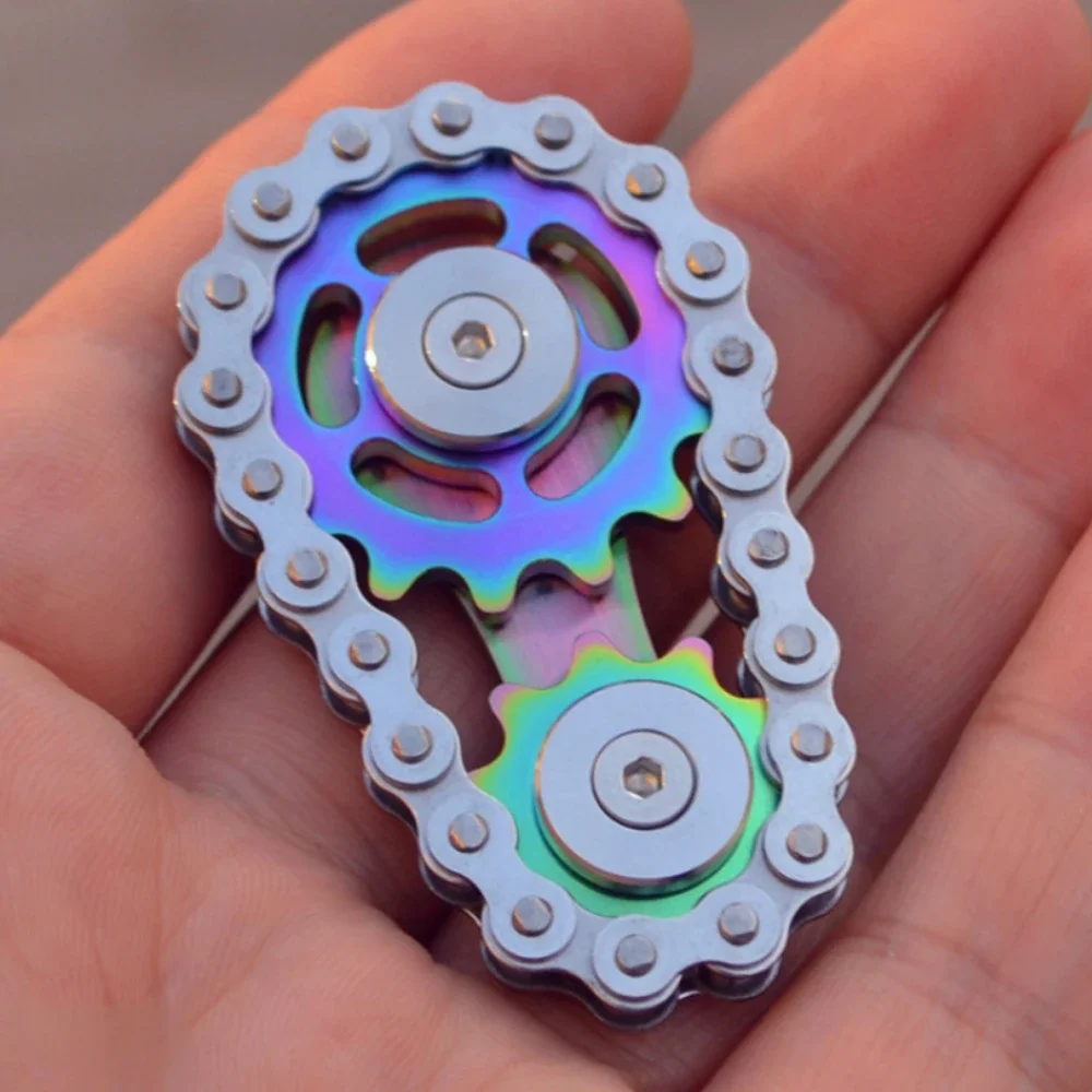 Tęczowy łańcuch przekładni EDC żyroskop na czubku palca zabawki metalowa zębatka koło zamachowe Fidget Spinner dla dorosłych dzieci antystresowy wałek