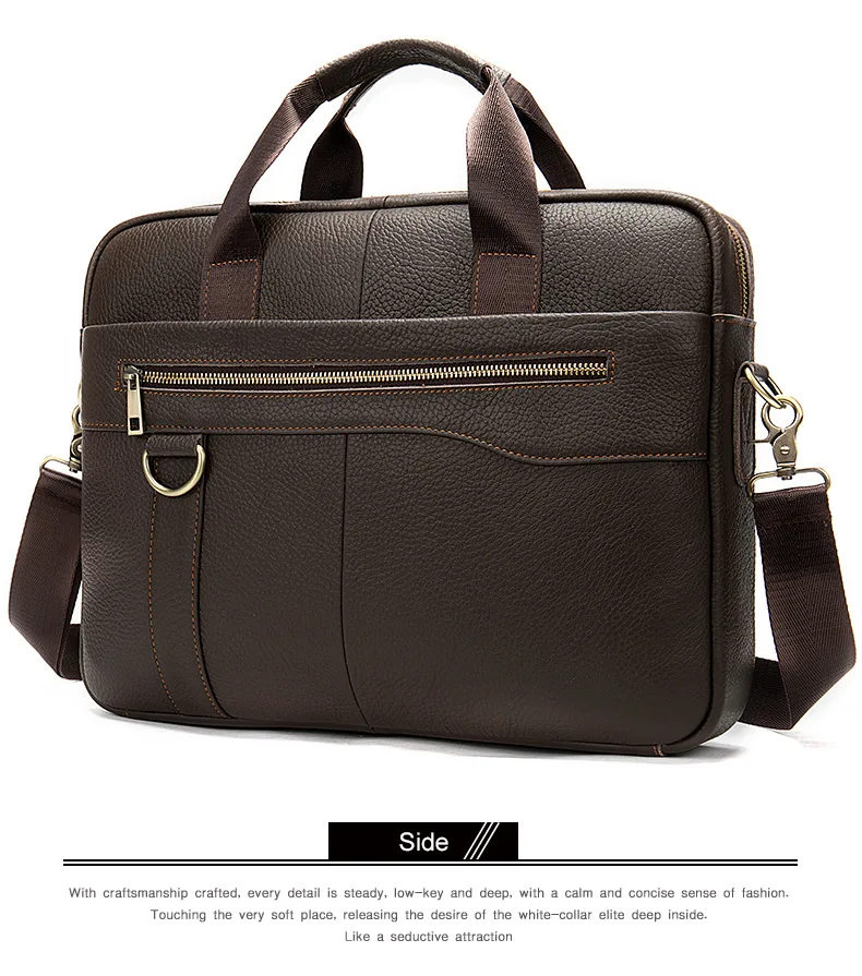 خمر A4 القهوة السوداء جلد طبيعي التنفيذي 14 ''كمبيوتر محمول الرجال حقيبة جلد البقر حقيبة ساعي محفظة حقيبة يد M8629