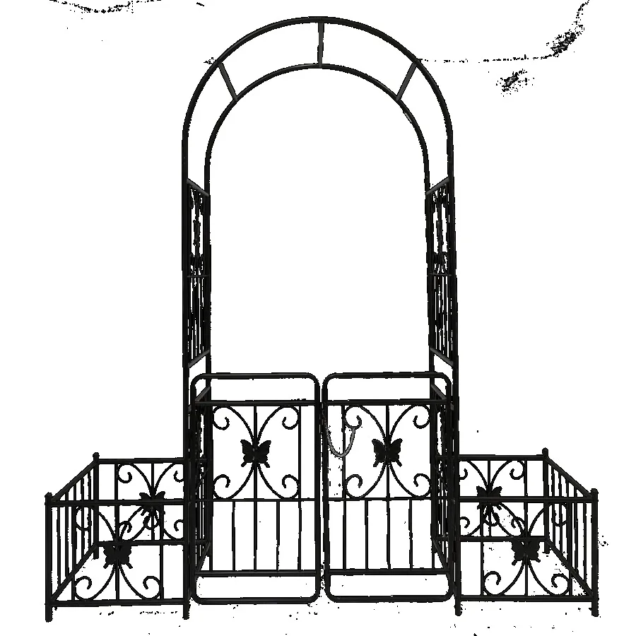 

Metal Garden Arch with Gate 79.5'' Wide x 86.6'' High Climbing Plants Support Rose Arch Outdoor Black