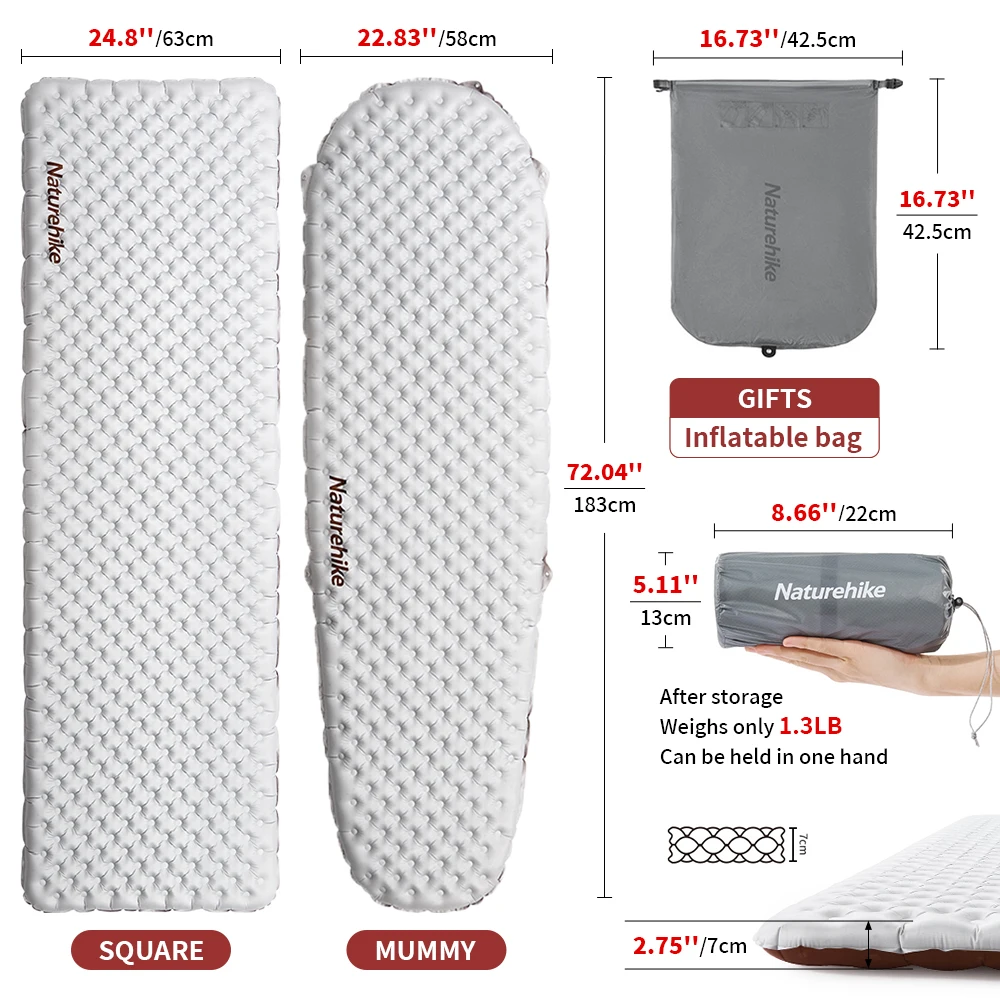 3.2/5.8/8.8 High R Value Ultralight Warm Inflatable Mattress Outdoor Portable Folding Inflatable Mats Camping Mat