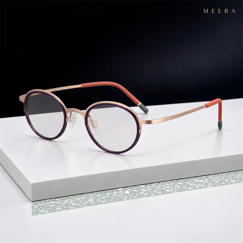 004 Pure Titanium Glasses Frames for Men & Women Snowflake Titanium Compatible with Blue-Light Blocking Prescription Lenses