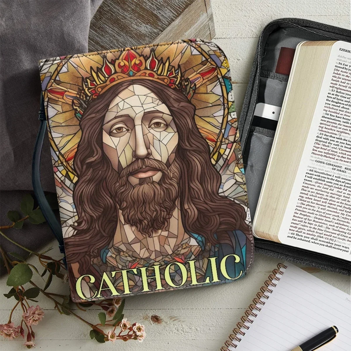 

Women's Leather Handbags Hot God Jesus Pattern Print Christianity Bible Bag Custom Bible Cover Case Portable Bible Storage Bags