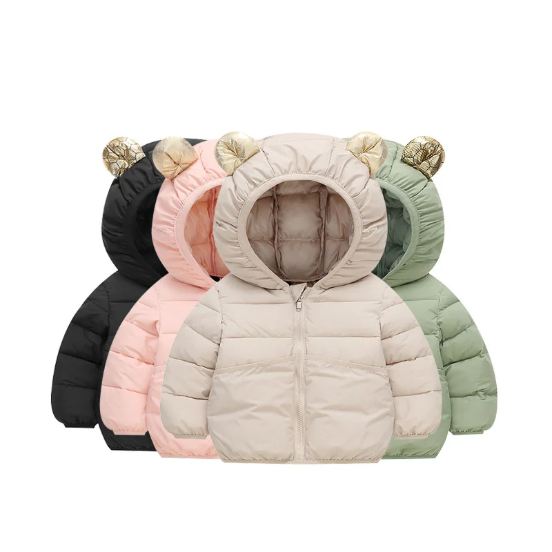 

New Autumn Down Warm Jackets Winter Baby Thin Hooded Cotton Coats Girls Boys Solid Windproof Outerwear 2-6 Years