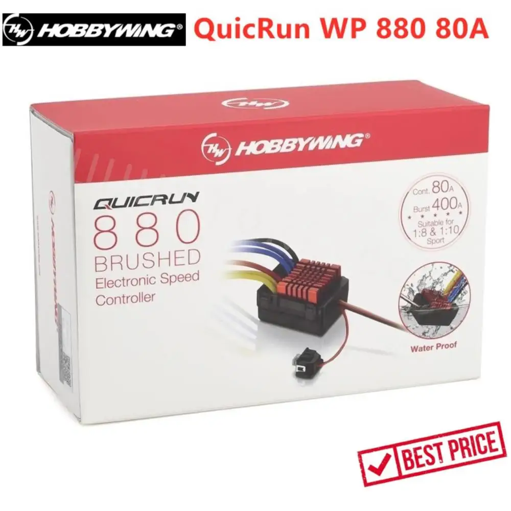 

Hobbywing QuicRun WP 880 80A Dual Brushed Waterproof ESC Speed Controller For 1/8 RC Car