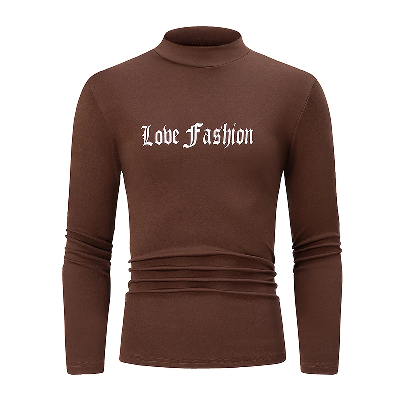 1/3 Piece Autumn And Winter Men's Fashionable Semi High Neck Letter Base Shirt Comfortable And Warm Small Stand Up Collar Top