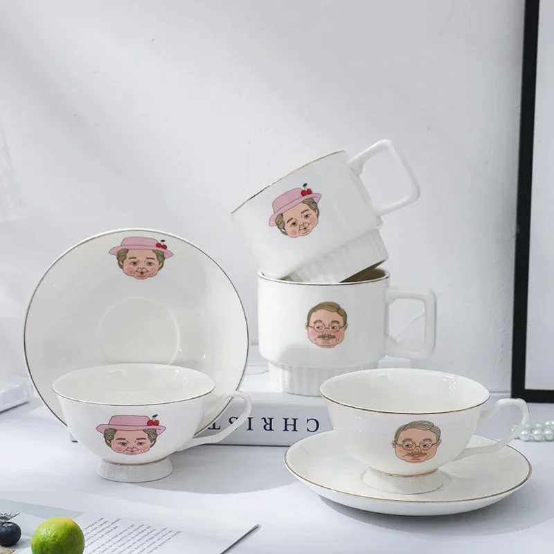 

Керамическая кофейная чашка и блюдце в японском стиле, милый набор кофейных чашек для пары, корейский подарок, фарфоровая кухонная посуда Tazas Japonesas