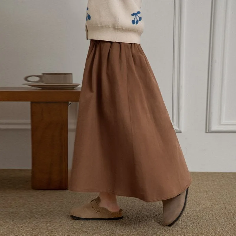 2025 Autumn Girls' A Line Skirt Stylish Korean Design for Big Kids Simple  Versatile Mid Length School Outfit