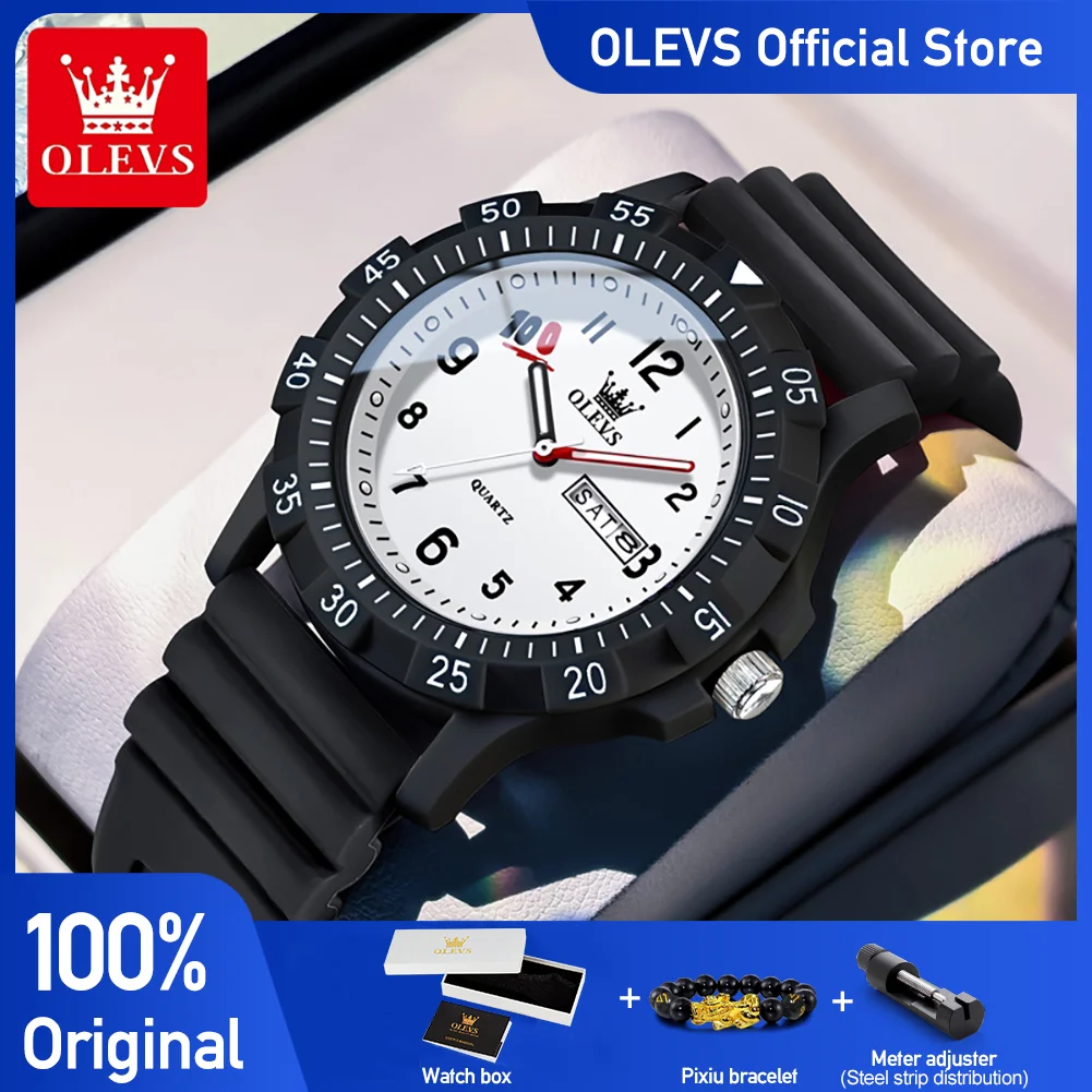 OLEVS 2705 Quartz Watch For Students Full Marks Calendar Window Silicone Strap 30m Waterproof Luminous Function Students Watch