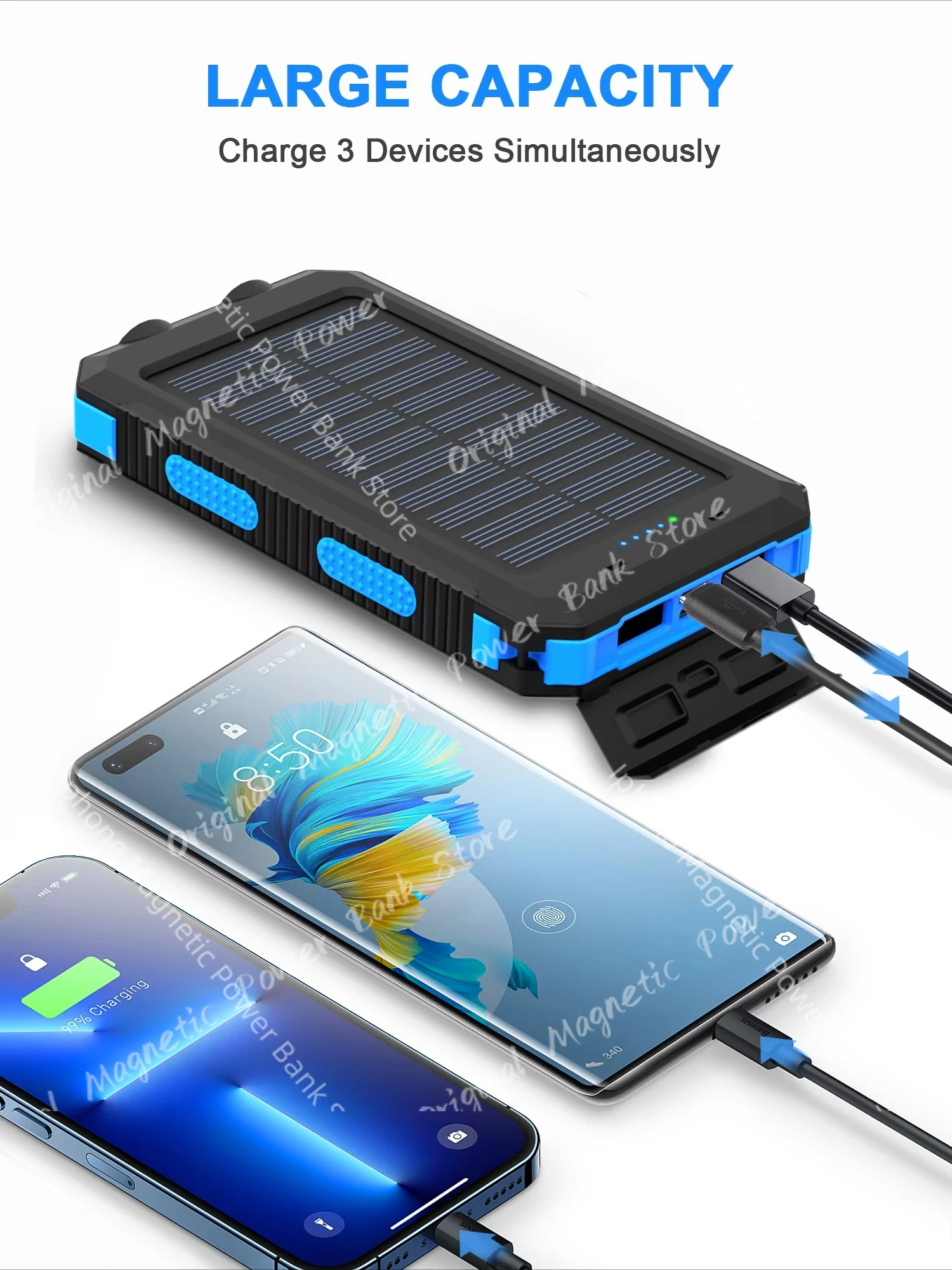 50000mAh Solar Power Bank Portable Large Capacity Charger 120W Super Fast Charging Camping Battery for Xiaomi IPhone Samsung