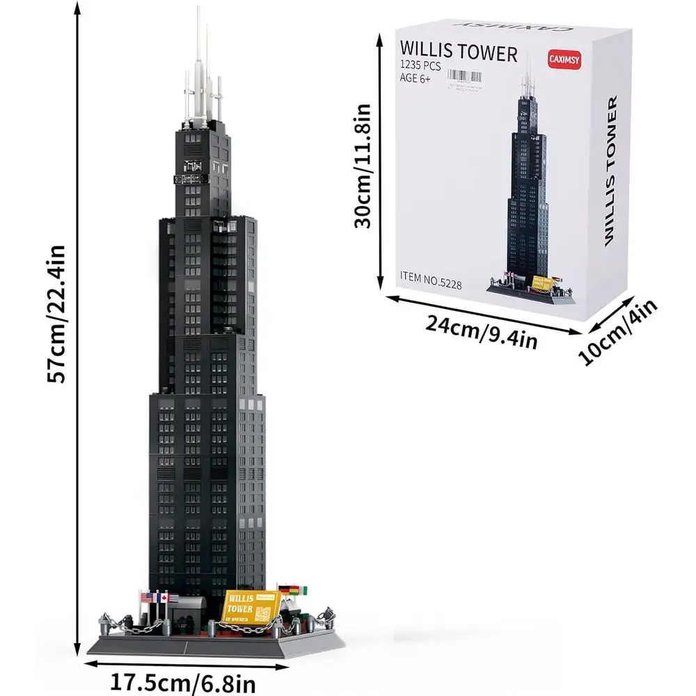 Chicago Willis Tower 1241-teiliges Architektur-Bausteinset für Kinder und Erwachsene – Office Landmark Skyline Collection Spielzeug