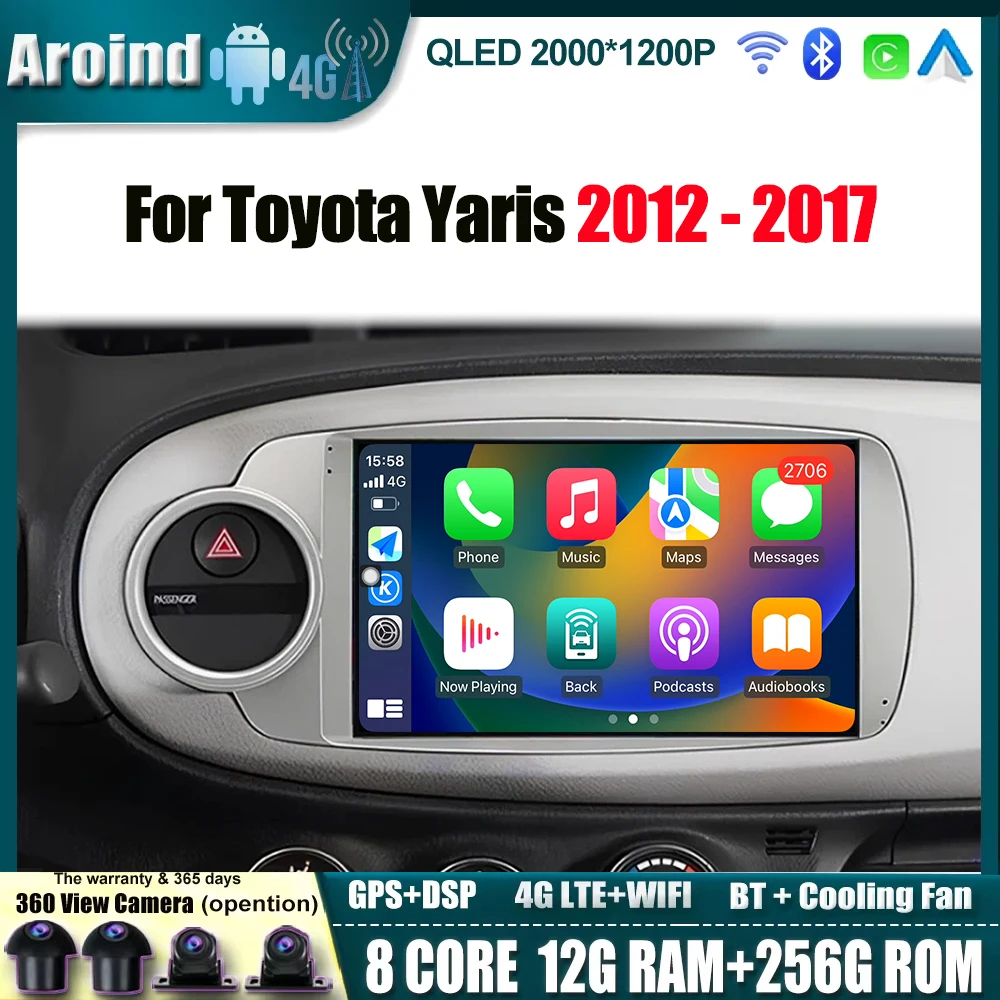 

Car Radio 9-Inch For Toyota Yaris 2012 - 2017 Multimedia Player Carplay Android 14 GPS Navigation WIFI QLED DSP Bluetooth Tools