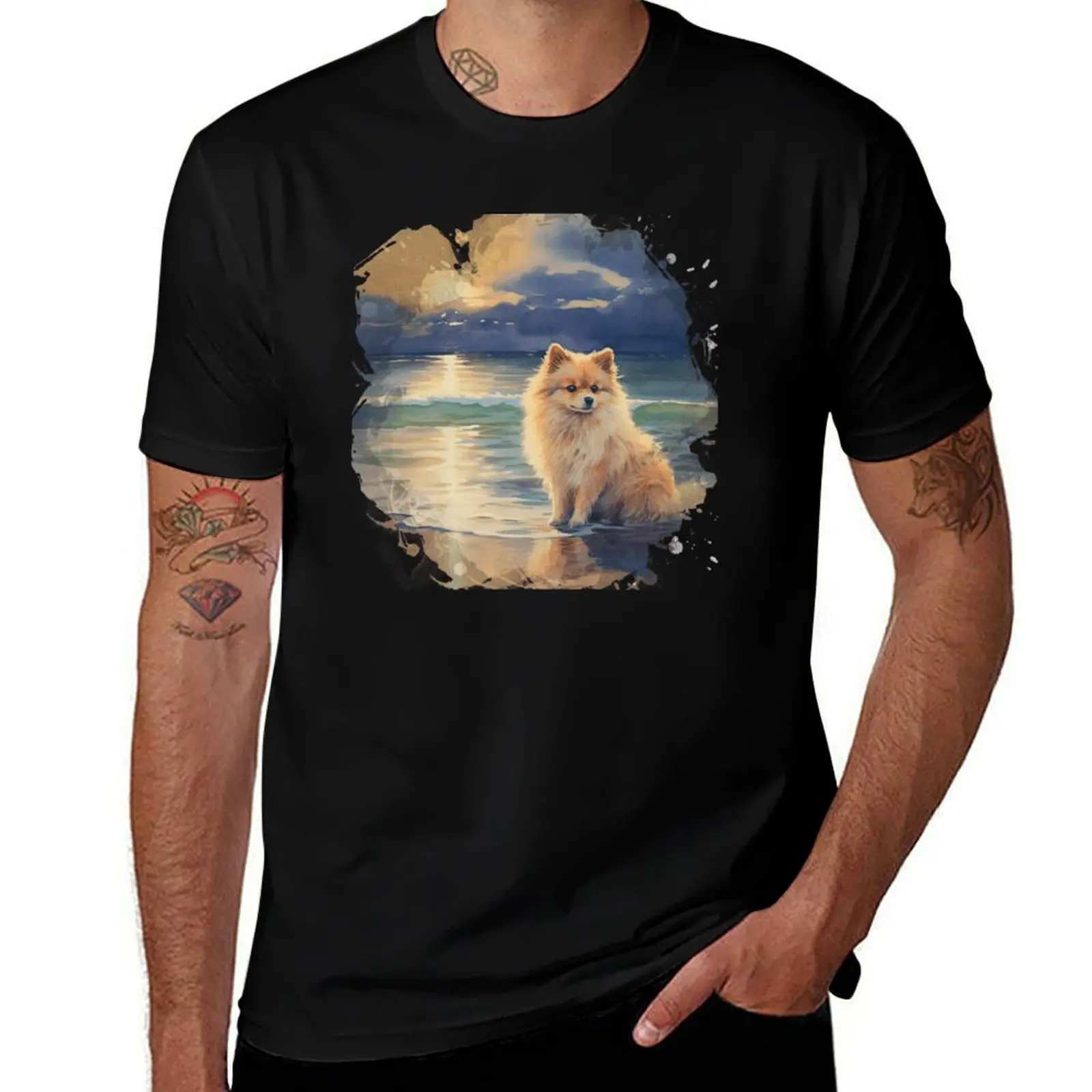 Pomeranian At The Beach T-Shirt Simple Print Design T-Shirt