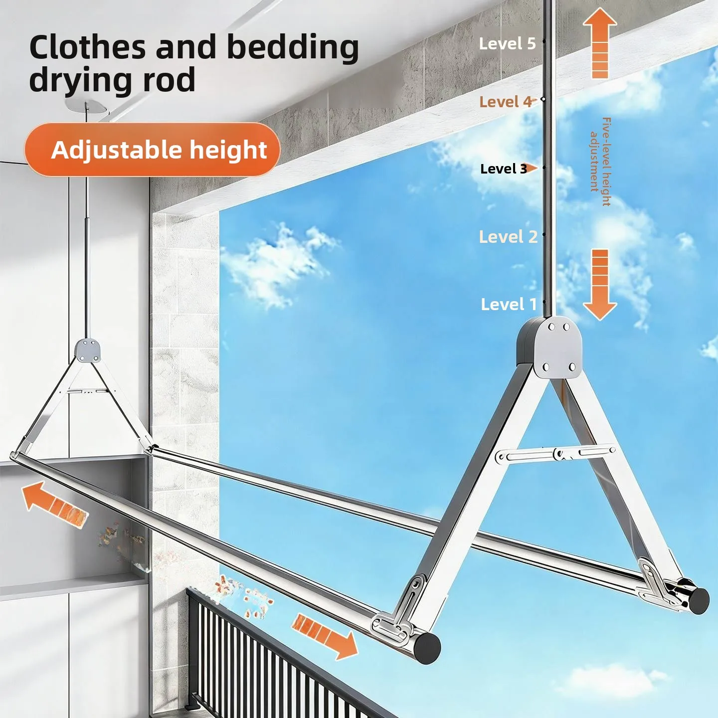 

Stainless Steel Adjustable Height Balcony Indoor Retractable Clothes Drying Rack Double Rods Clothesline Holder Simple Design