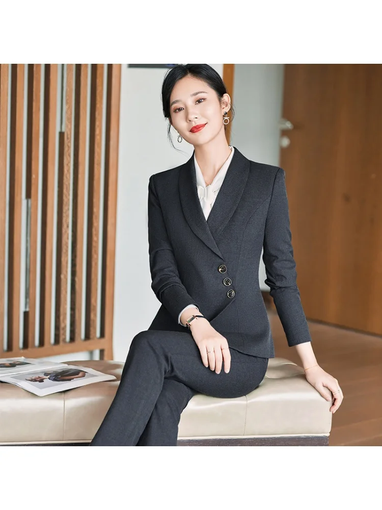 Senior Gray Small Suit Jacket Female Business Work Clothes Beautician Jewelry Store Manager Overalls Suit Suit