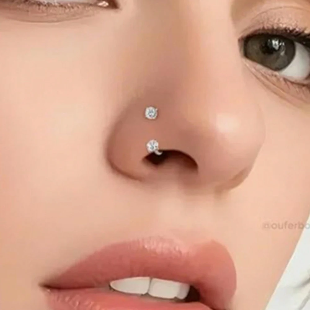 18G Stainless Steel Double Gem Horseshoe Nose Ring