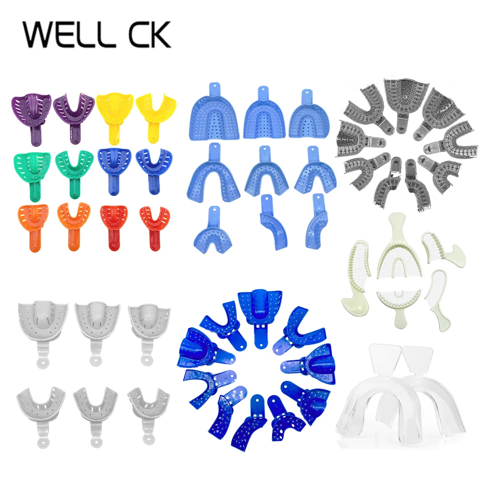 2/5/6/9/10/12pcs Dental Impression Plastic Trays With/Without Mesh Tray Dentist Tools Dentistry Lab Material Teeth Holder Trays