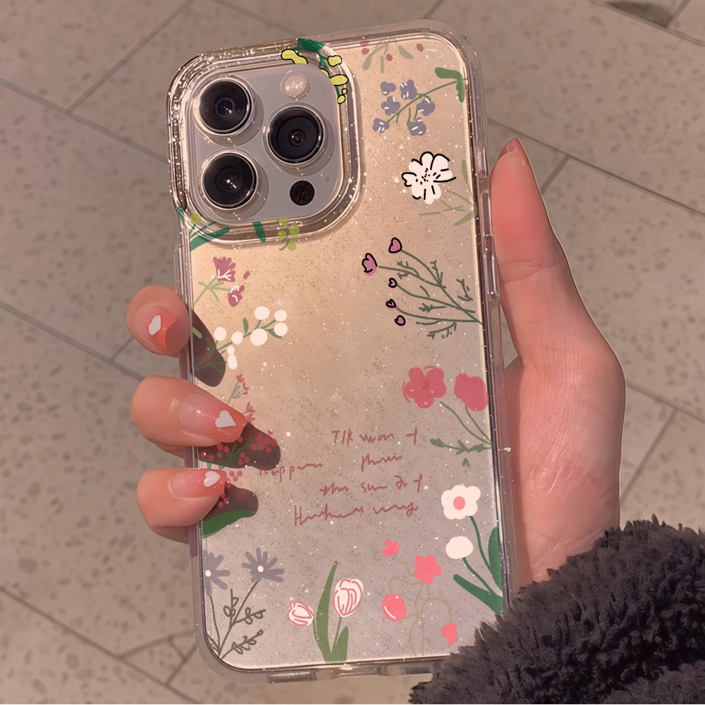 Luxury Tulips Flowers Clear Glitter Phone Case For iPhone 17 15 13 16 12 11 14 Pro Max 17 Air XR X 16e Cases Shockproof Cover view 6
