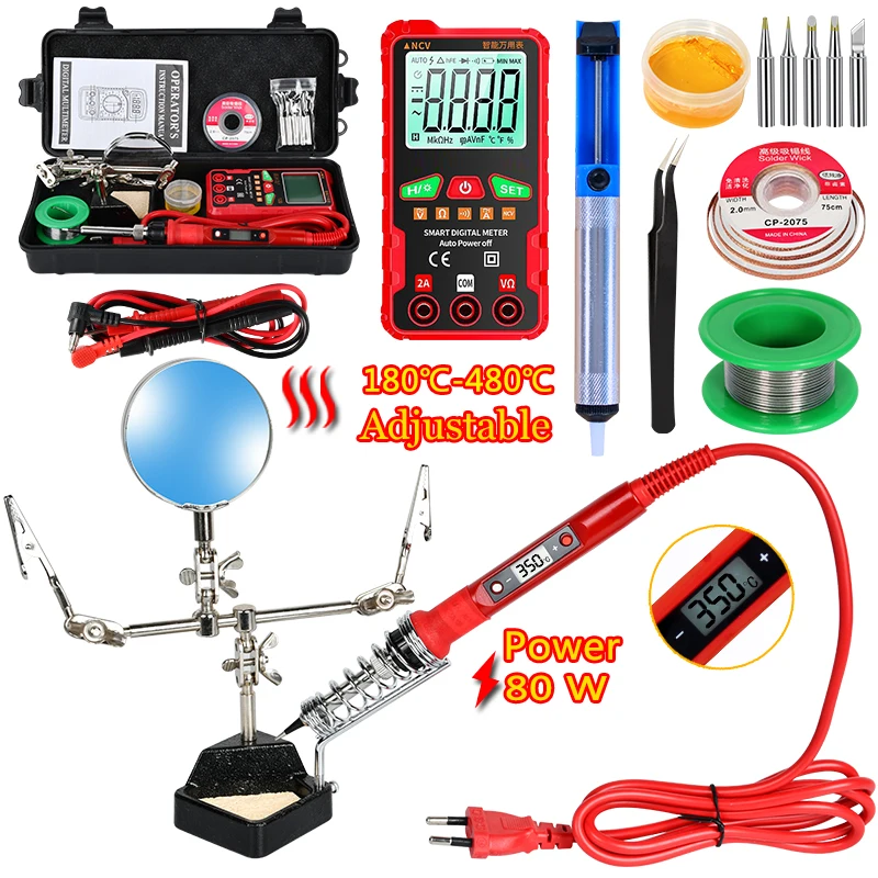 

Комплект электрического паяльника для температуры 110 В 220 В 80 Вт, ЖК-дисплей, сварочные инструменты для припоя с мультиметром, комплект сварочных инструментов