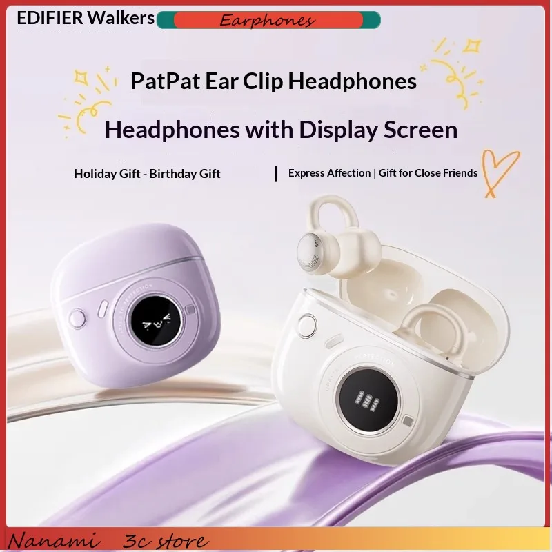 

New Edifier Flower Blue Bluetooth Earphones with OLED Display Enhanced Bass Pat pat Clip-On Earphones Practical Gift