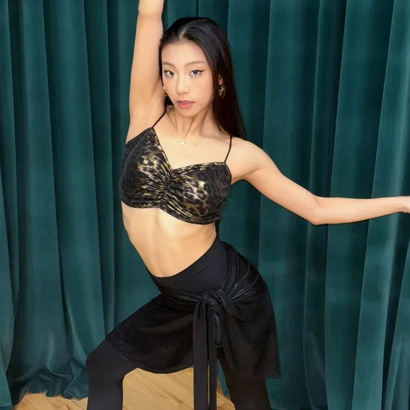 Dames Rumba Latin Dans Kleding Sexy Luipaard Top Tie-up Rok Volwassenen Chacha Latin Danswedstrijd Kostuum Past SL12930