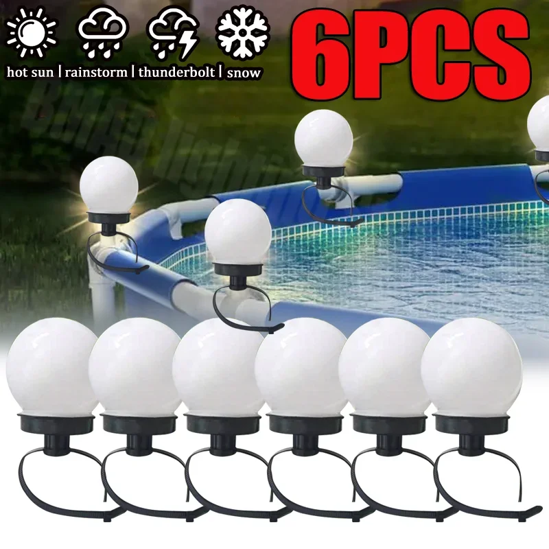 6PCS LED Pool Lights Waterproof Solar Lights Pool Enclosure Lighting Decor Outdoor Swimming Pool Fence Decoration