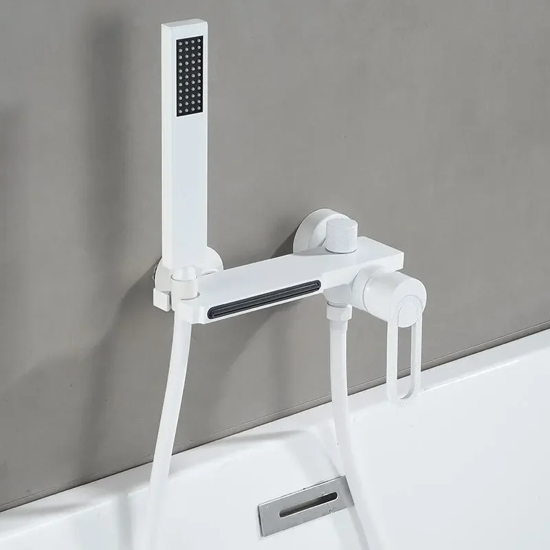Gray Bathtub Shower Set Hot and Cold Black Bathroom Shower Faucet Chrome Bathroom White Shower Faucet set Brass
