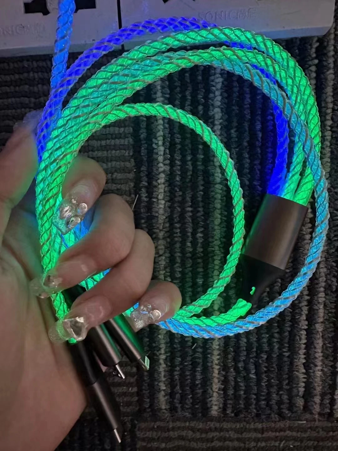 Light Up Phone Charger Cord, LED Charging Cable RGB Glowing Lighting USB C Cable Fast Charging Cable Universal 3 in 1 Charger Ca