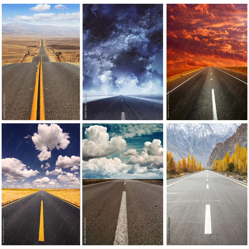 Highway Nature Scenery Photography Backdrops Travel Landscape Photo Backgrounds Studio Props  211228 GLL-07