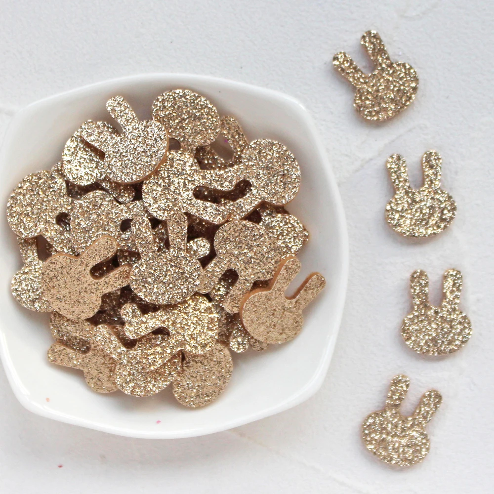 50Pcs 17x22mm Glitter Rabbit Bunny Applique for Handmade Crafts Ornament DIY Headwear Hair BB Clips Bow Decor Accessory Patche