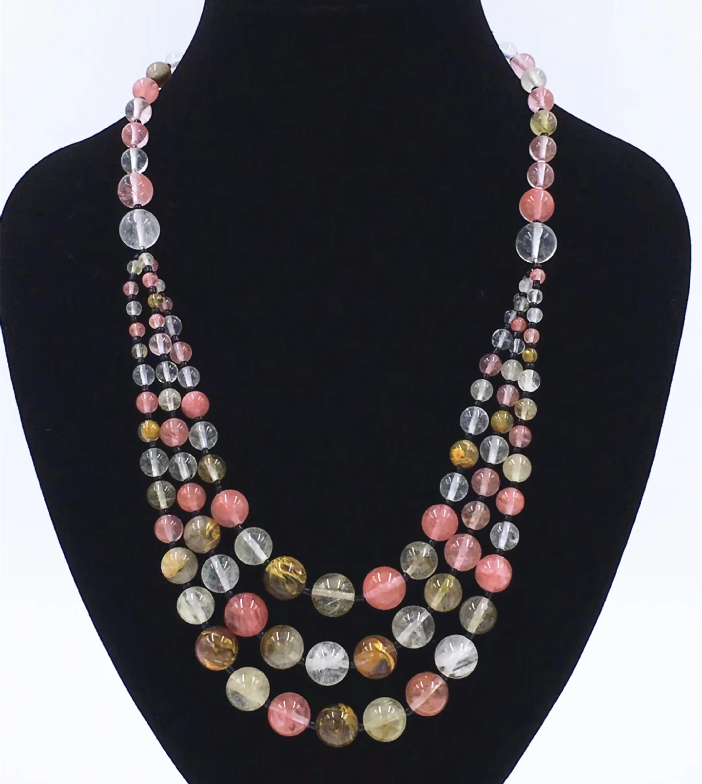 Popular Necklace 4-12mm 3 Layer Natural Stone Watermelon Crystal Beads Strand For WomenJewelry Multi-layer Banquet Party Collar