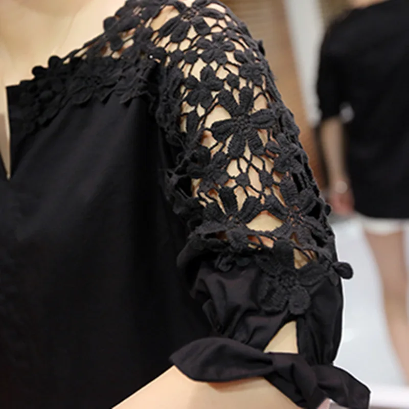 Blouse Women 2025 Casual Summer New off-the-shoulder Shirt Loose Loose Lace Top Shirt Flower Hollow Out Clothing