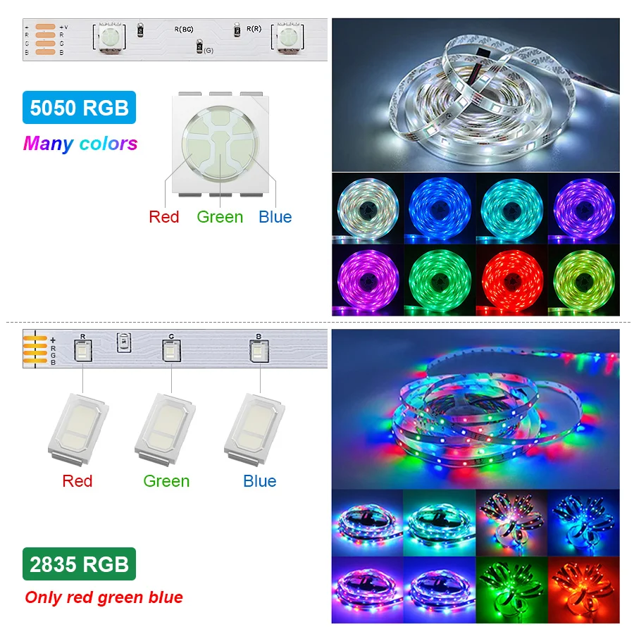 Smd 5050 rgb levou tira de luz, lâmpada de diodo de fita flexível, controlador bluetooth + dc 12v