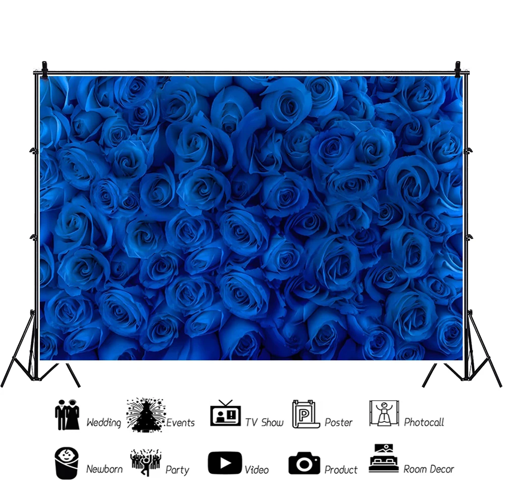 Laeacco Royal Blue Rose Flower Wall Photo Backdrop Bridal Shower Miss to Mrs Wedding Party Decor Portrait Photography Background