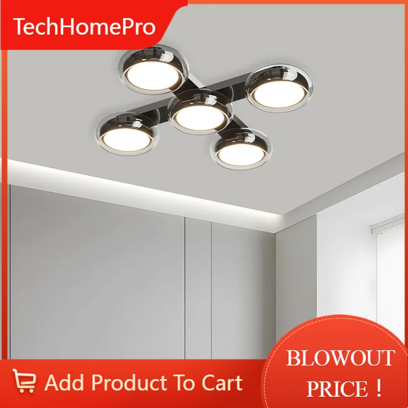 TechHPLiving Room Led Ceiling Lamp Simple Atmosphere Smoke Gray Glass Light Luxury Creative Senior Sense Of Dining Room Bedroom