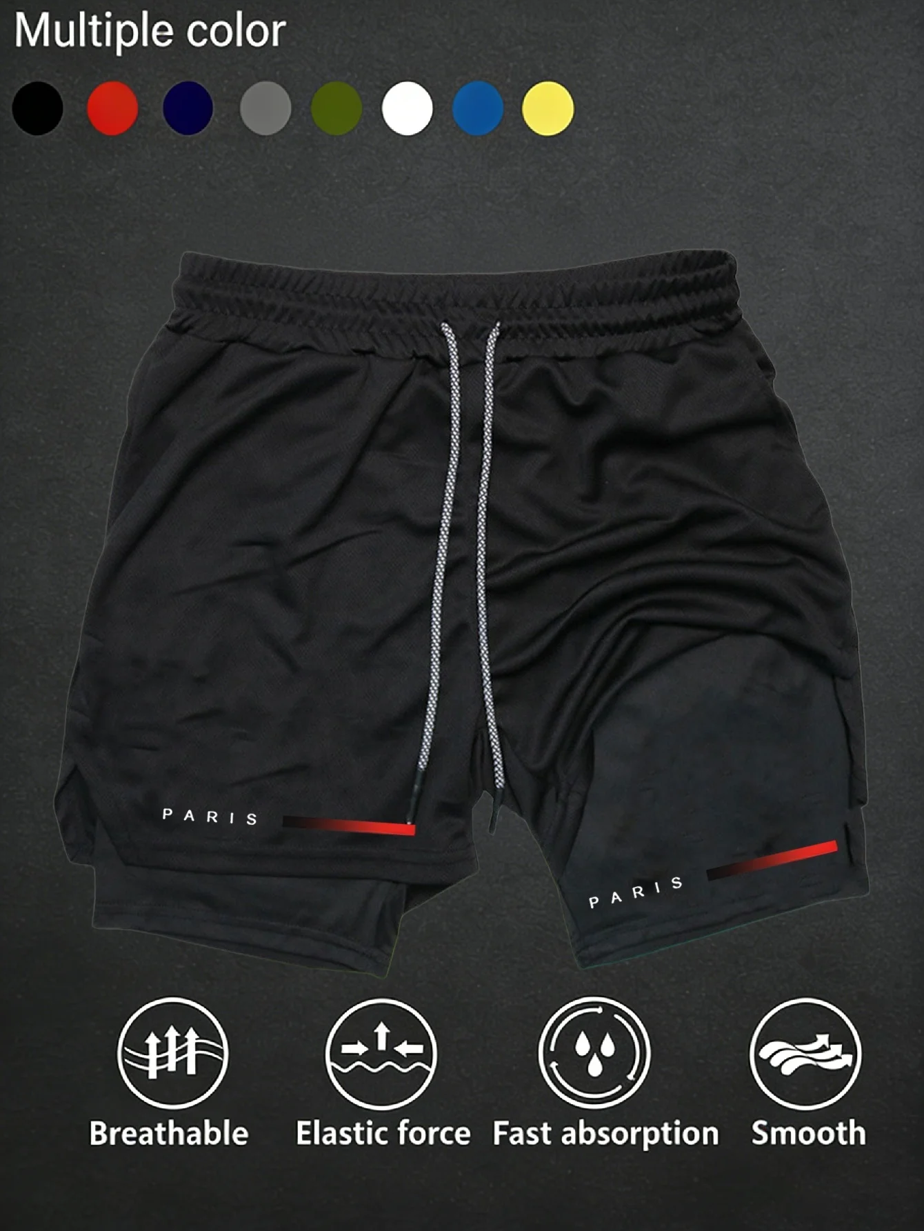 Men's Double Layer Fitness Shorts Men Fitness Gym Training 2 in 1 Sports Shorts Quick Dry Workout Jogging Double Deck Summer
