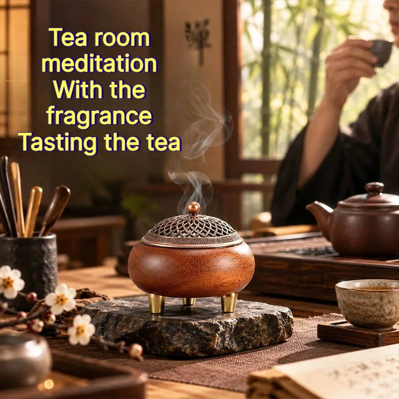 Ancient Style 3 Legged Copper Cover Electronic Incense Burner Plugged in Constant Temperature Tea Room Study Sandalwood Agarwood