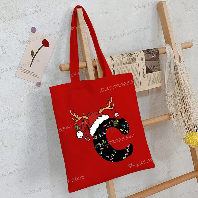 

Ретро рождественские сумки с алфавитом A-Z, женские и мужские модные холщовые сумки на плечо, красная серия с буквами, винтажные студенческие холщовые сумки-тоут