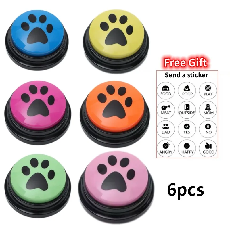 6pcs Dog Toys Pet Training Button With Cute Claw Print Pattern Pet Voice Recording Communication For Dog Talking Dog Accessories