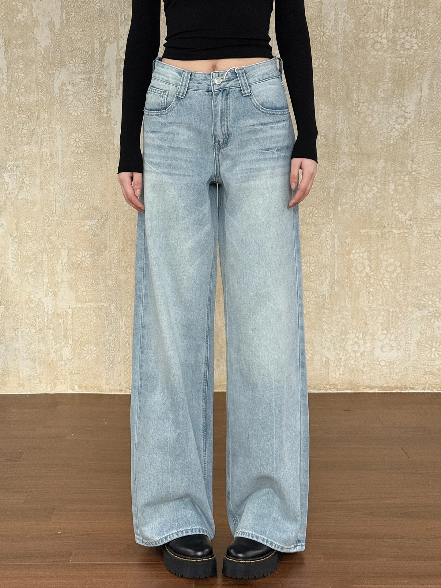 

Винтажные джинсы с высокой талией и широкими штанинами в стиле Тан, женские, свободного кроя, светло-голубые, прямые, из денима, осенне-зимние, теплые, хлопковые